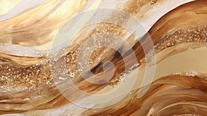 Abstract brown golden shiny glow wavy background. Gold glitter waves in earth tone colors textured design. Luxury