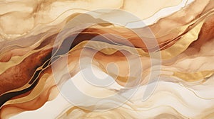 Abstract brown golden shiny glow wavy background. Gold glitter waves in earth tone colors textured design. Luxury