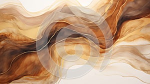 Abstract brown golden shiny glow wavy background. Gold glitter waves in earth tone colors textured design. Luxury