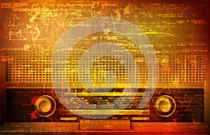 Abstract grunge background with retro radio