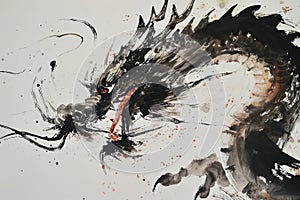 An abstract brush stroke chinese dragon painted in watercolor ink. Chinese new year of the Dragon