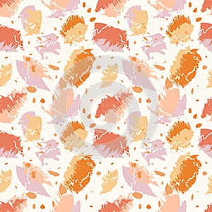 Abstract brush stroke and scribble seamless in peach, orange and rose on sugar color background