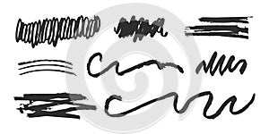 Abstract Brush Stroke And Scribble Set. Creative Design Elements Collection. Isolated Vector Illustration