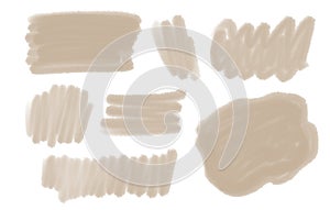 Abstract brush stroke shapes set hand drawn digital watercolor illustration, cut out simple shapeless forms