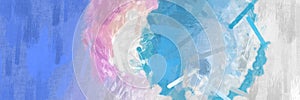 Abstract brush strokes art in blue pink and white colors