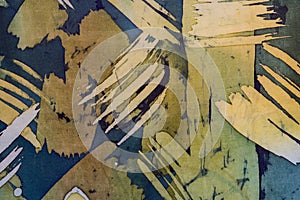 Abstract brushstrokes, fragment, hot batik, background texture, handmade on silk photo