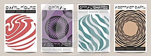 Abstract brutal spiral poster. Minimalistic black frame with geometric swirls and waves for wallpaper design, abstract