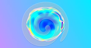 Abstract bubble, liquid sphere on color gradient background. Water drop distortion or air soap bubble blob with chromatic flow