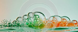 Abstract Bubbles in a liquid with green to orange gradient hues