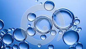 Abstract bubbles, water molecular shape with blue light. Science fiction