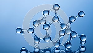 Abstract bubbles, water molecular shape with blue light. Science fiction