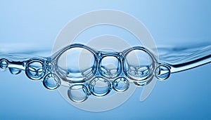 Abstract bubbles, water molecular shape with blue light. Science fiction