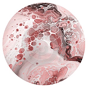 Abstract bubbles and waves in brown colors. Acrylic Fluid Art. Art Deco marbling round isolated texture