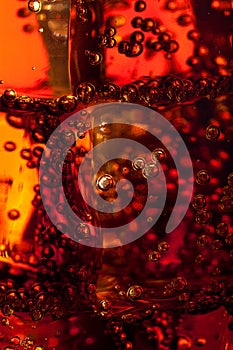 Abstract of bubles on ice in a soft drink