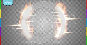 Abstract burning frame light flare semicircle and spark light effect