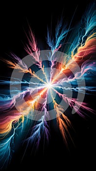 An abstract burst of light with colorful, feather
