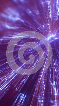 Abstract burst of purple glowing rays in motion resembling energy explosion