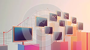 Abstract business analytics display with retro-style monitors photo