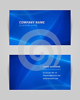 Abstract business card with spiral swirls vector template. Blue geometric lines futuristic gradient dance.