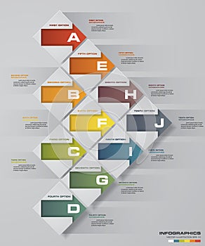 Abstract business chart. 10 Steps diagram template/graphic or website layout. Vector. Step by step idea.