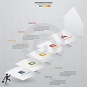 Abstract business chart. 5 Steps diagram template. Step by step idea.