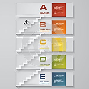Abstract business chart. 5 Steps from lower to upper steps. diagram template. Vector. Step by step idea.