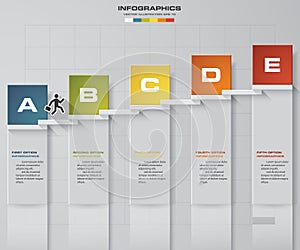 Abstract business chart. 5 Steps from lower to upper steps. diagram template. Vector. Step by step idea.