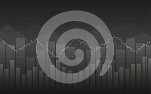 Abstract Business chart with line graph and bar chart in Sideways market on gray color background