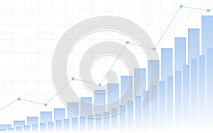 Abstract Business chart with up trend line graph, bar chart and stock numbers on white color background