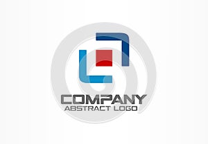 Abstract business company logo. Corporate identity design element. Camera focus, frame center, distribution logotype