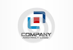 Abstract business company logo. Corporate identity design element. Camera focus, frame center, distribution logotype photo