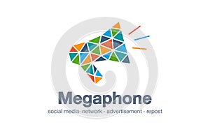 Abstract business company logo. Digital market, network message, megaphone logotype idea. Repost, announcement, social