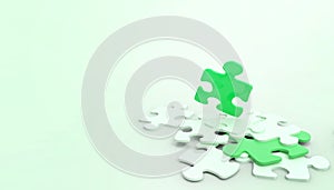 Abstract Business Concept jigsaw Puzzle Piece connection on Blue -Green background