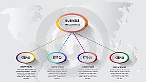 Abstract business 3d infographics in the form of colored ellipses connected with each other by lines and steps. EPS 10.