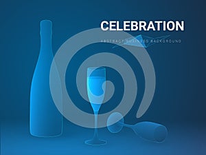 Abstract business vector depicting celebration in shape of champagne wine with a full glass and a fallen glass on blue background