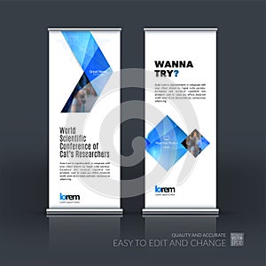 Abstract business vector set of modern roll Up Banner stand design template with yellow arrows, triangles for exhibition, fair, s