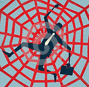 Abstract Businessman caught in a Spiders Web.
