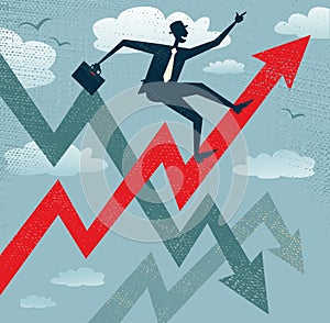 Abstract Businessman Climbs the Sales Chart.