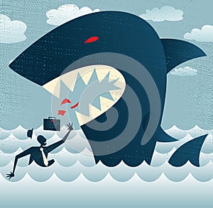 Abstract Businessman falls Prey to a Huge Shark.