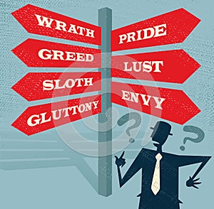 Abstract Businessman at Seven Deadly Sins Signpost. photo