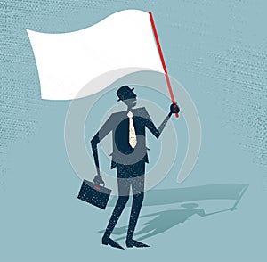 Abstract Businessman waves the white flag of defea