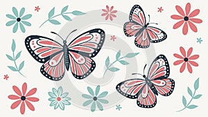 Abstract Butterflies & Geometric Flowers Pattern, vector design Generative AI