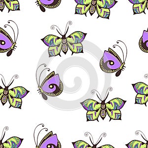 Abstract butterflies seamless pattern, hand drawing, textile print, vector illustration. Patterned colorful pastel insect with win
