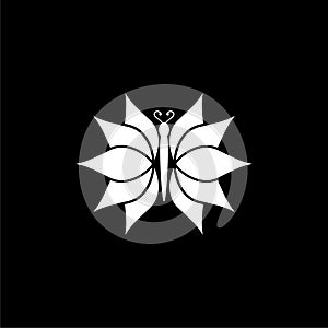 Abstract butterfly flower simple icon isolated on dark background