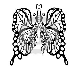 Abstract butterfly lungs leaves print anatomical drawing