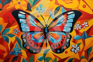 Abstract butterfly painting in the style of pablo picasso. Insect. Animals art. Illustration, Generative AI photo