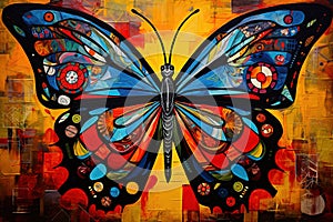 Abstract butterfly painting in the style of pablo picasso. Insect. Animals art. Illustration, Generative AI photo