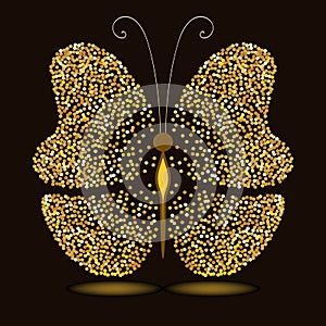 Abstract butterfly shape gold tinsel