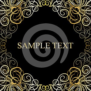 Abstract calligraphic retro luxury golden swirl corner frame with place for text.