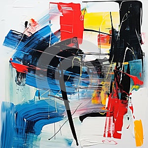 Abstract Calligraphy: Energetic Composition In Black, Blue, Yellow, And Red